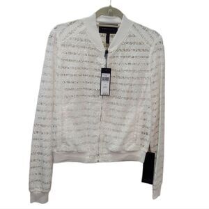 BCBG Maxazaria 'Kasen' Stripe & Lace Zip-up